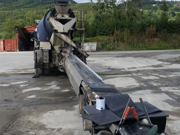 Discharge belt of concrete truck ready for repair