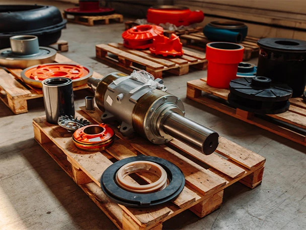 Element pump parts on a palet